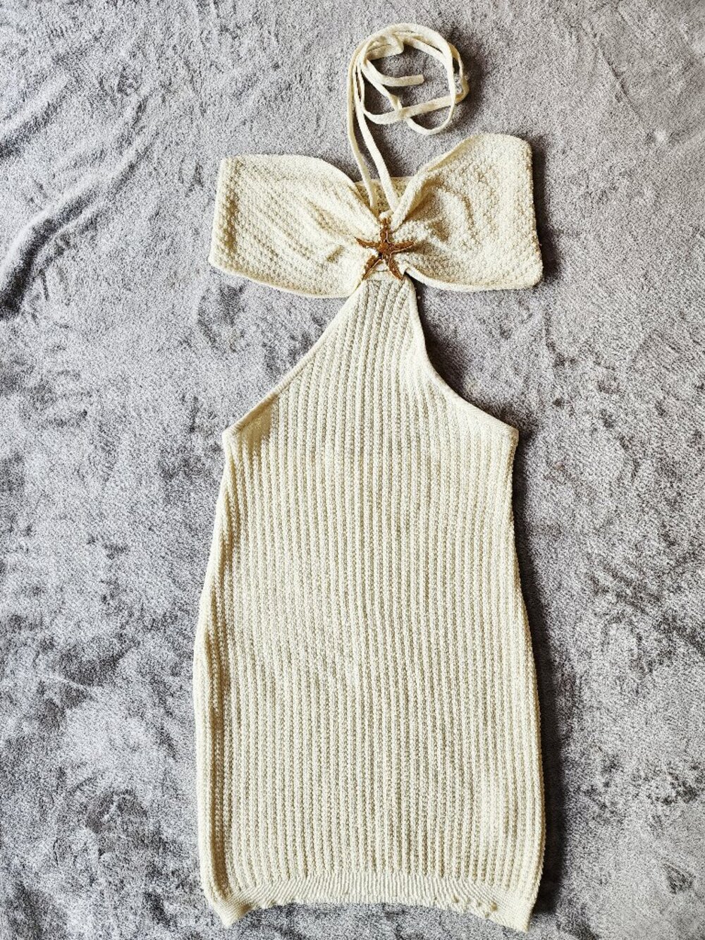 Soleia Beige Knitted Cutout Mini Dress Starfish Halter